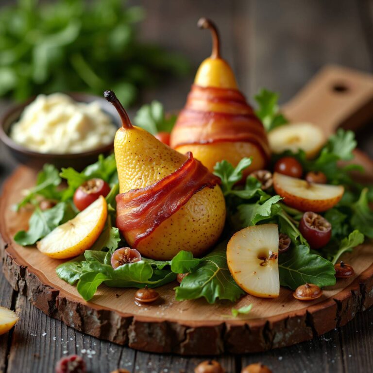 Salat mit Birnen im Speckmantel Rezept