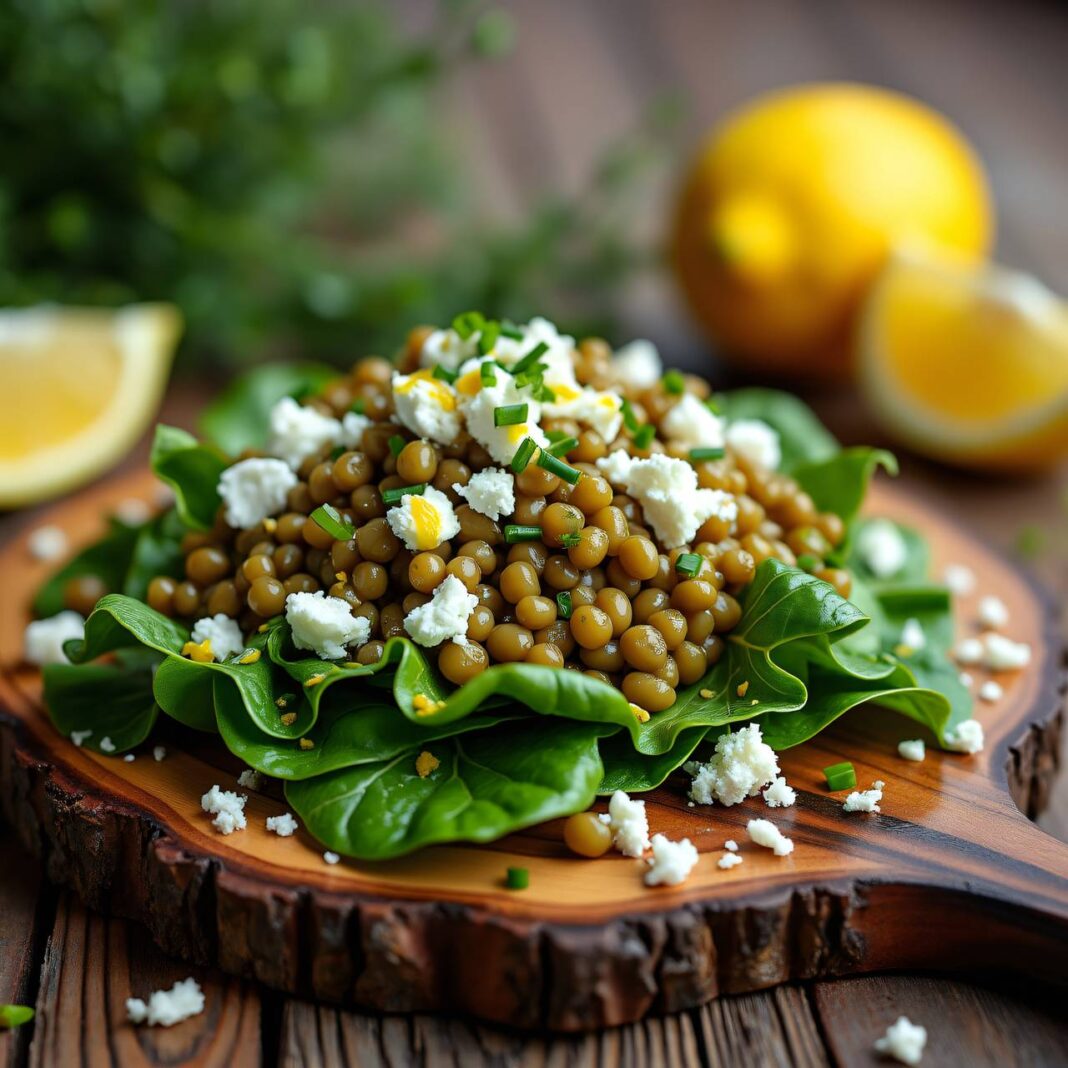Salat von Linsen auf Löwenzahn mit Frischkäse Rezept Salat von Linsen auf Löwenzahn mit Frischkäse Rezept