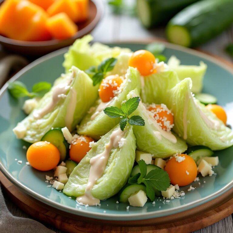 Salatköpfchen mit Gurken und Melonen an Käse-Crème Rezept