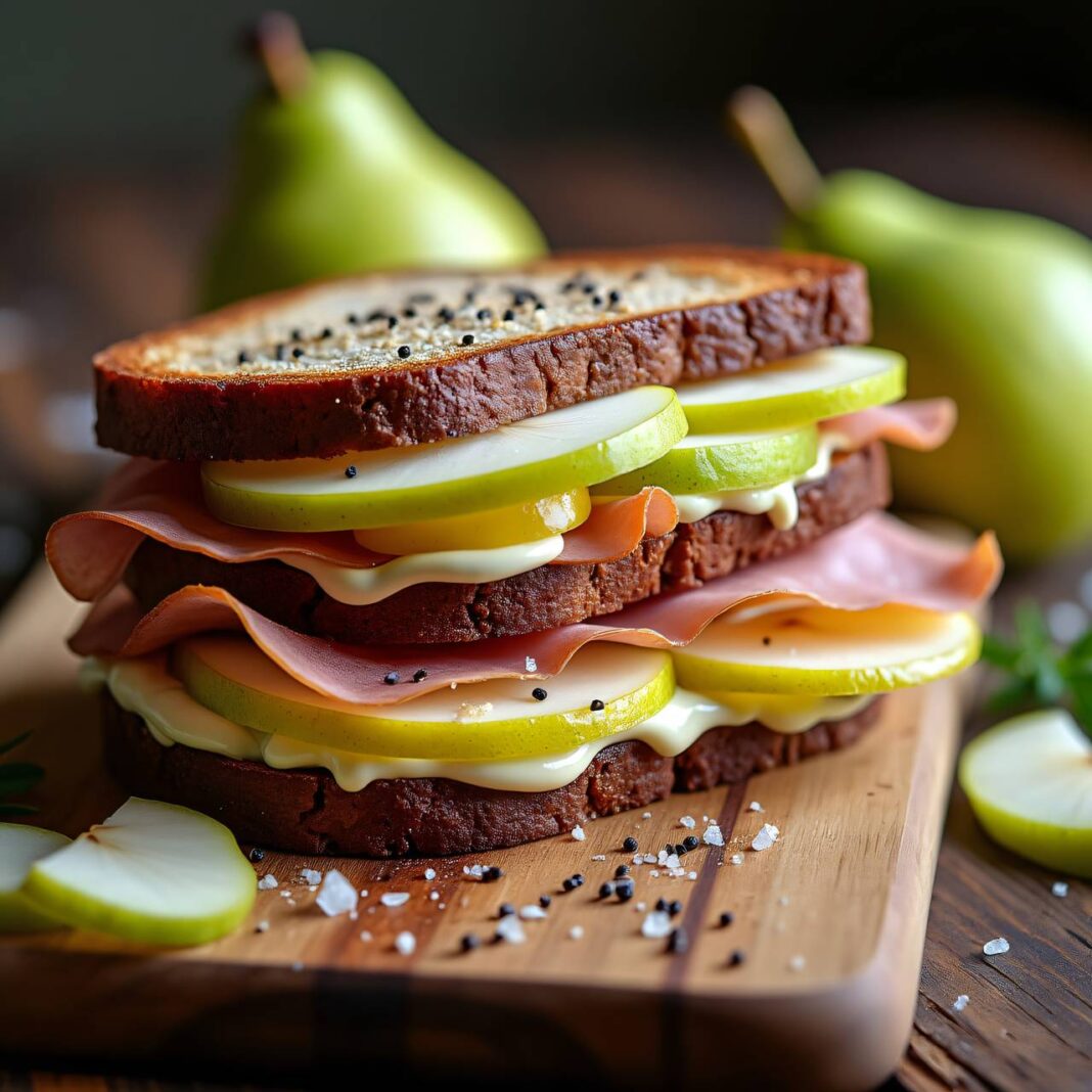 Sandwich mit Frischkäse, Birne und Schinken Rezept Sandwich mit Frischkäse, Birne und Schinken Rezept