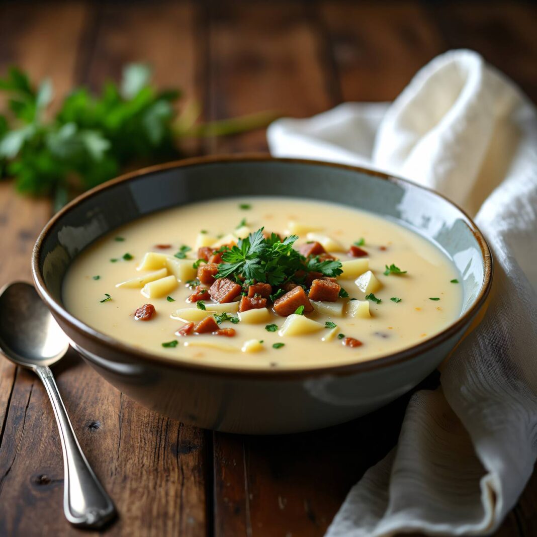Sauerkrautrahmsuppe mit mariniertem Fleisch Rezept Sauerkrautrahmsuppe mit mariniertem Fleisch Rezept