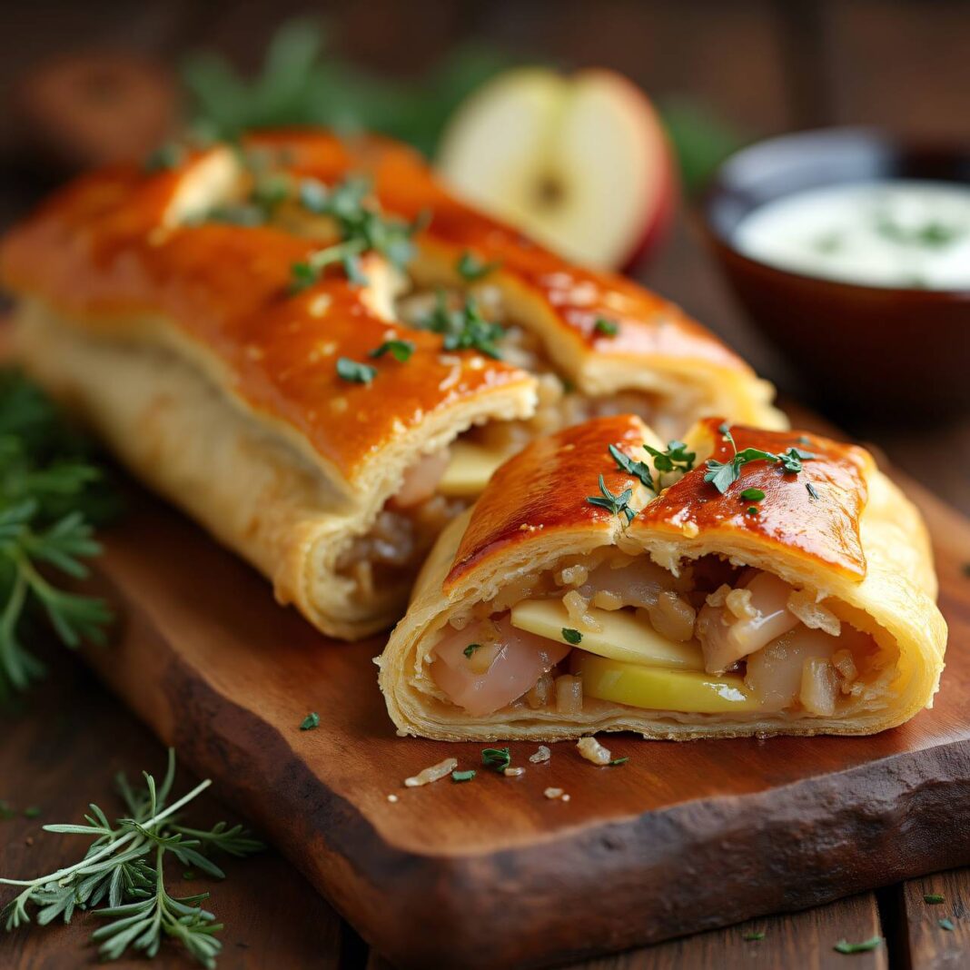 Sauerkrautstrudel mit Räucherforelle an Wacholdersauce Rezept Sauerkrautstrudel mit Räucherforelle an Wacholdersauce Rezept