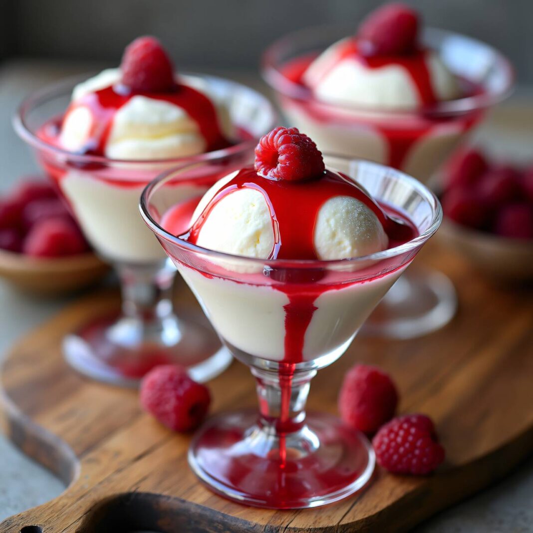 Sauermilch-Eis mit Himbeersirup Rezept Sauermilch-Eis mit Himbeersirup Rezept