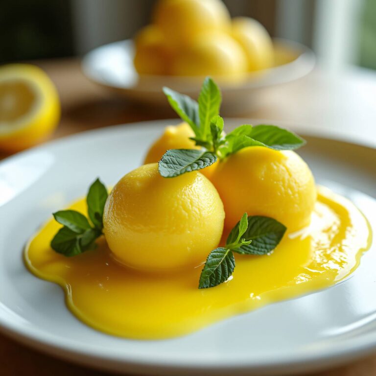 Sausersorbet auf Zitronenrahm-Spiegel Rezept