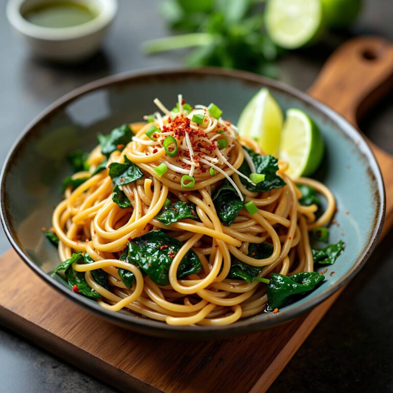 Scheren-Nudeln mit Spinat, Sprossen und Limette Rezept