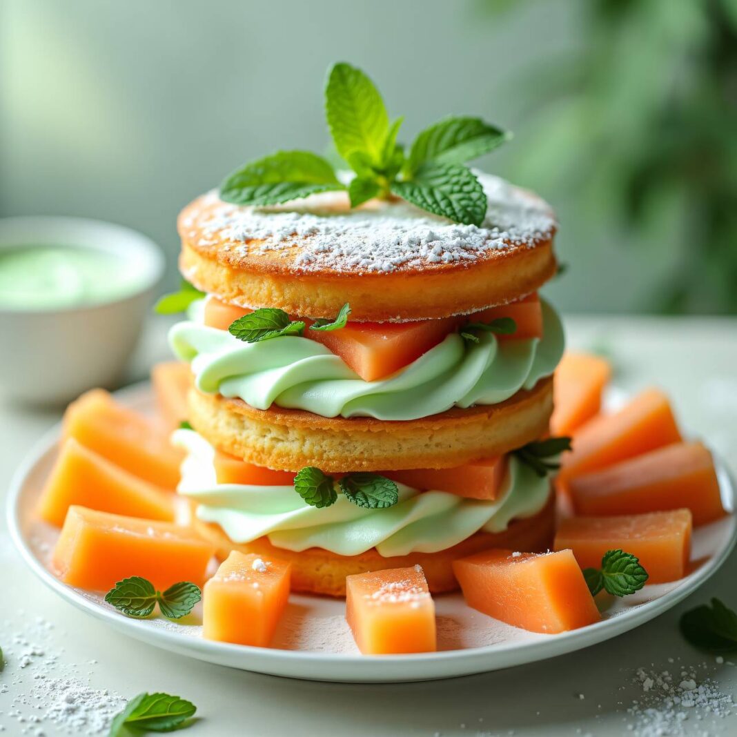 Schichttörtchen mit Minzrahm und Melone Rezept Schichttörtchen mit Minzrahm und Melone Rezept