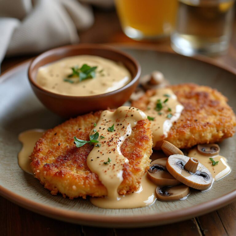 Schnitzel mit Sahnesauce und Champignons Rezept