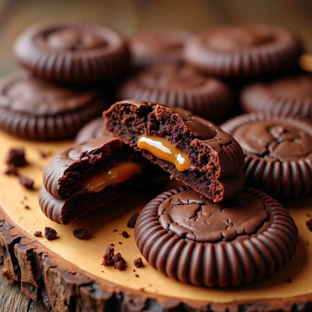 Schoko-Cookies mit Caramelfüllung Rezept Schoko-Cookies mit Caramelfüllung Rezept