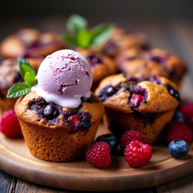 Schokoladen-Beeren-Muffins mit Stracciatellaglace Rezept