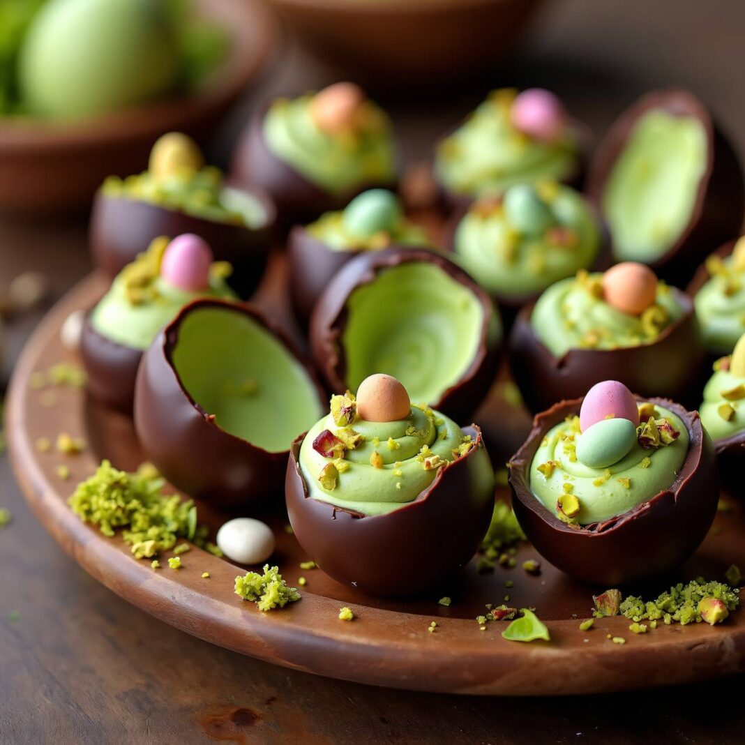 Schokoladen-Eier mit Pistazien-Mousse Rezept Schokoladen-Eier mit Pistazien-Mousse Rezept