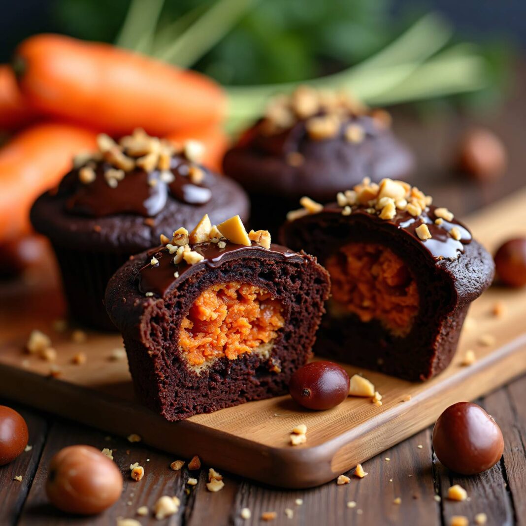 Schokoladen-Muffins mit Karotten und Nüssen Rezept Schokoladen-Muffins mit Karotten und Nüssen Rezept