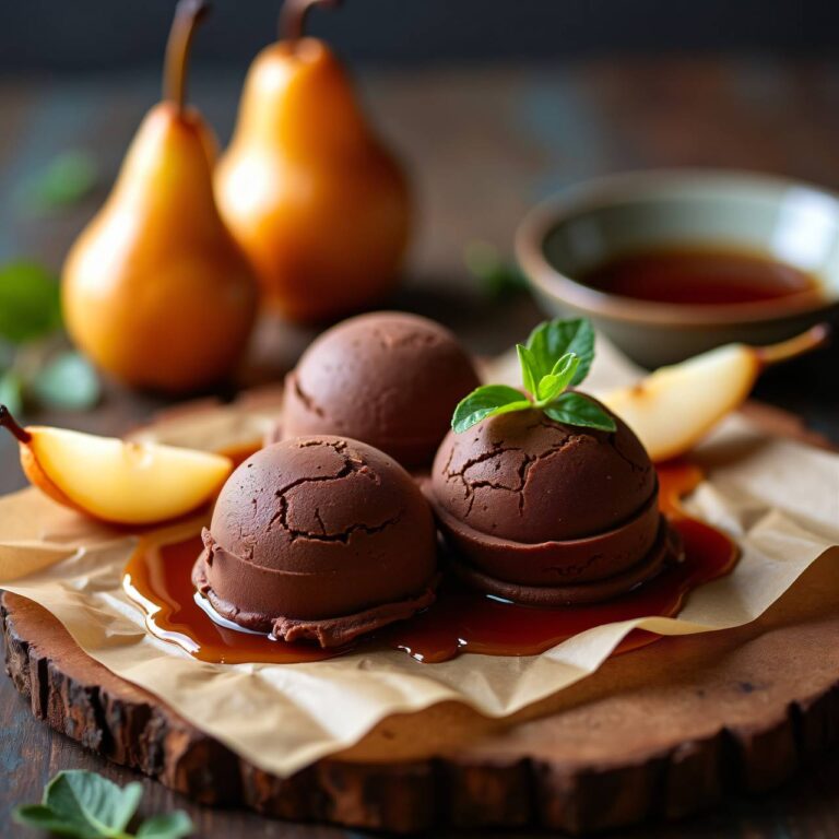 Schokoladensorbet mit Karamellbirnen Rezept
