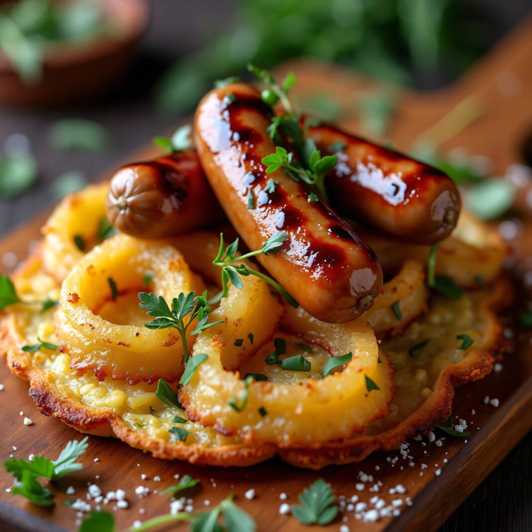 Schüblig mit Knoblauch-Kräuter-Rösti Rezept Schüblig mit Knoblauch-Kräuter-Rösti Rezept