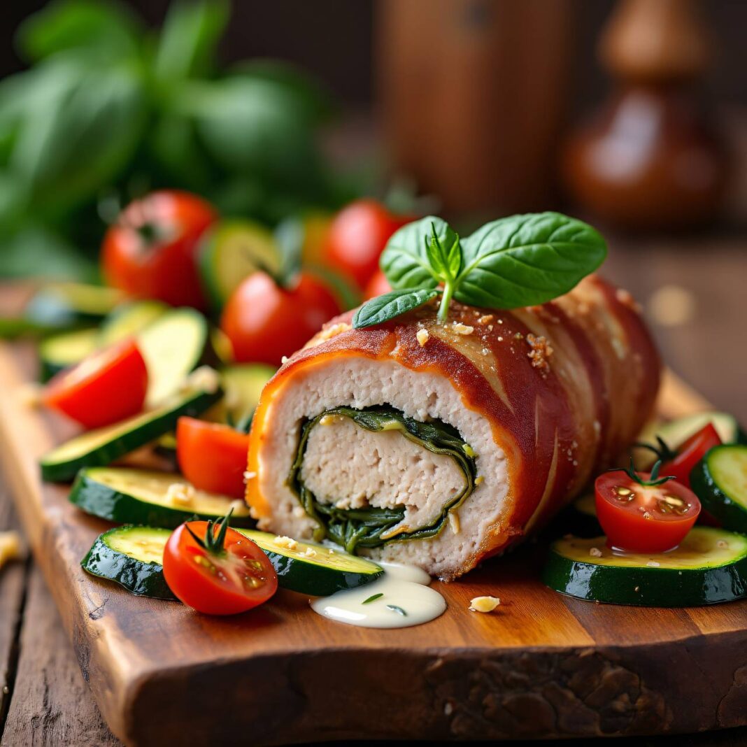 Schweinefilet im Salbei-Rohschinkenmantel mit Zucchini-Tomaten-Gemüse Rezept Schweinefilet im Salbei-Rohschinkenmantel mit Zucchini-Tomaten-Gemüse Rezept