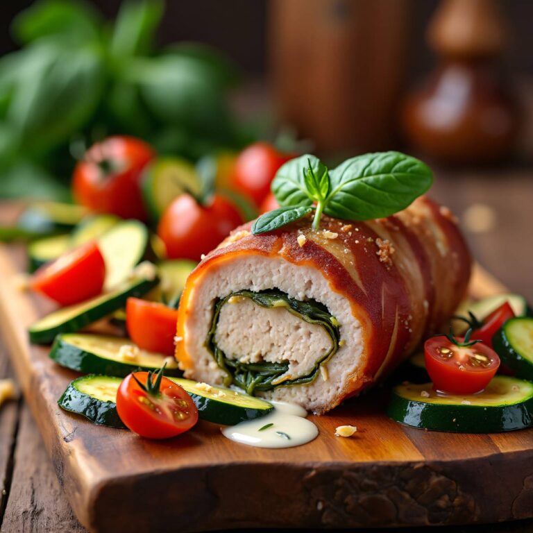 Schweinefilet im Salbei-Rohschinkenmantel mit Zucchini-Tomaten-Gemüse Rezept