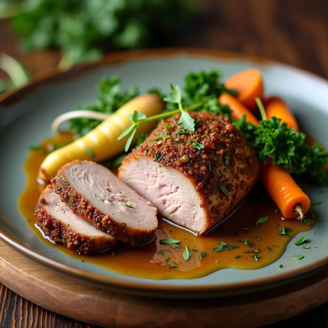 Schweinefilet mit Bärlauchkruste und Frühlingsgemüse Rezept Schweinefilet mit Bärlauchkruste und Frühlingsgemüse Rezept