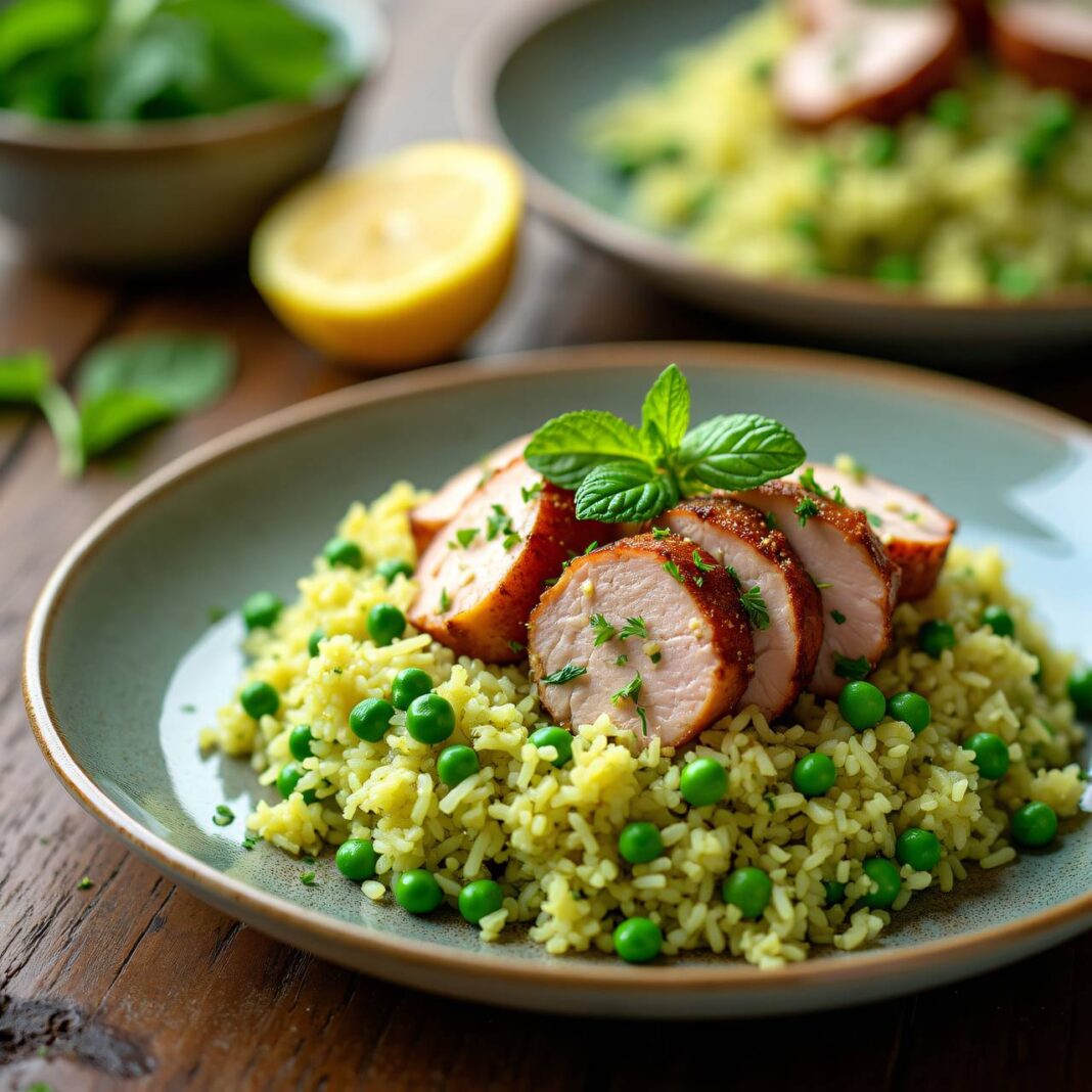 Schweinefilet mit Erbsen-Reis Rezept Schweinefilet mit Erbsen-Reis Rezept