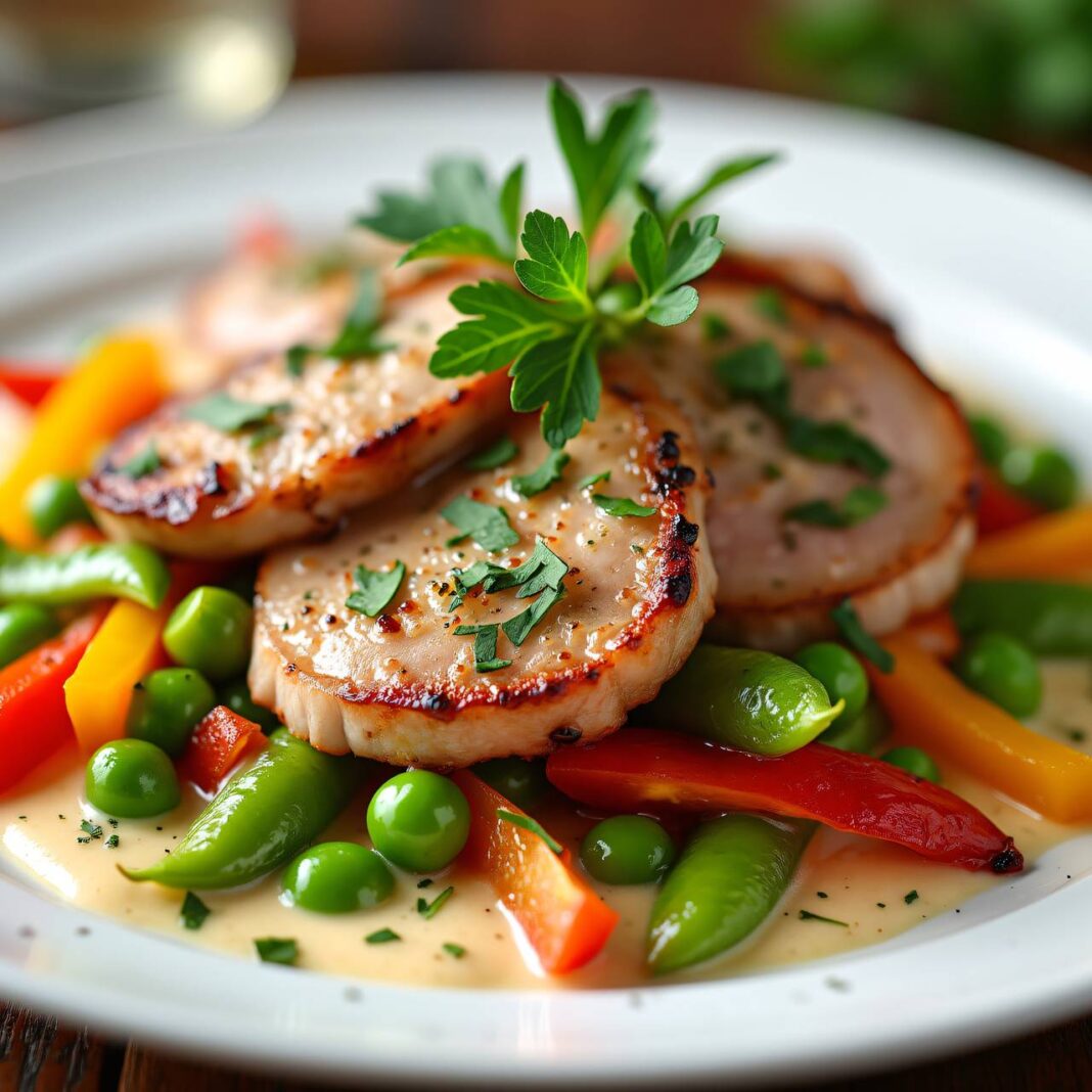 Schweinemedaillons auf Paprika-Kefen-Gemüse Rezept Schweinemedaillons auf Paprika-Kefen-Gemüse Rezept