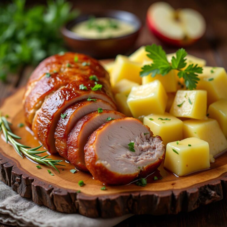 Schweinsbraten mit Kartoffel-Apfelkompott Rezept