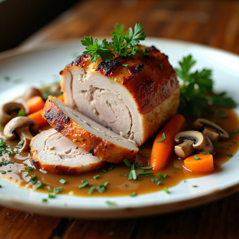 Schweinsbraten nach traditioneller Art mit Champignonsauce Rezept
