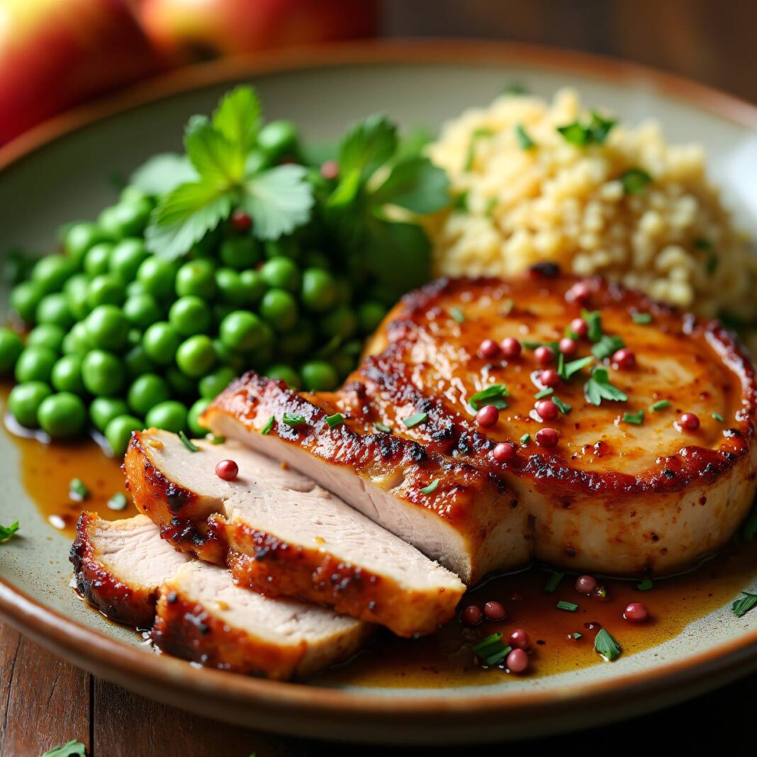 Schweinskotelett-Braten mit Erbsen-Couscous-Salat Rezept Schweinskotelett-Braten mit Erbsen-Couscous-Salat Rezept