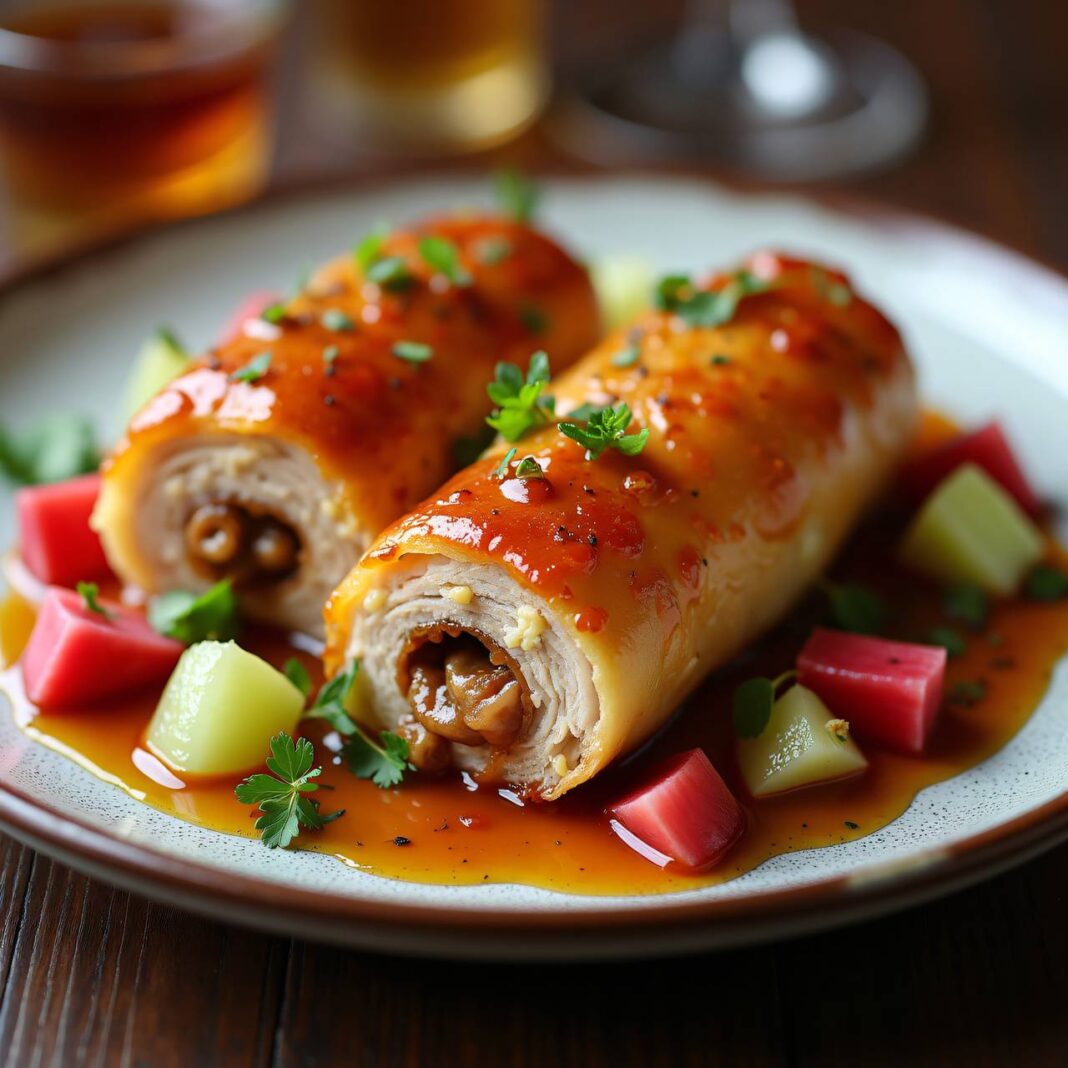 Schweinsröllchen mit Rhabarber Rezept Schweinsröllchen mit Rhabarber Rezept