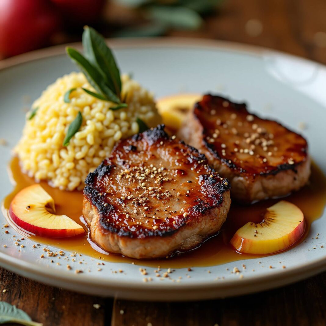 Schweinssteaks mit Äpfeln und Salbei-Couscous Rezept Schweinssteaks mit Äpfeln und Salbei-Couscous Rezept
