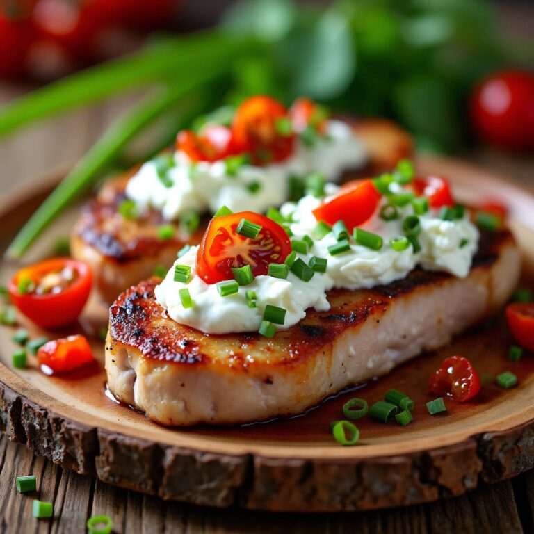 Schweinssteaks mit Hüttenkäse-Haube Rezept