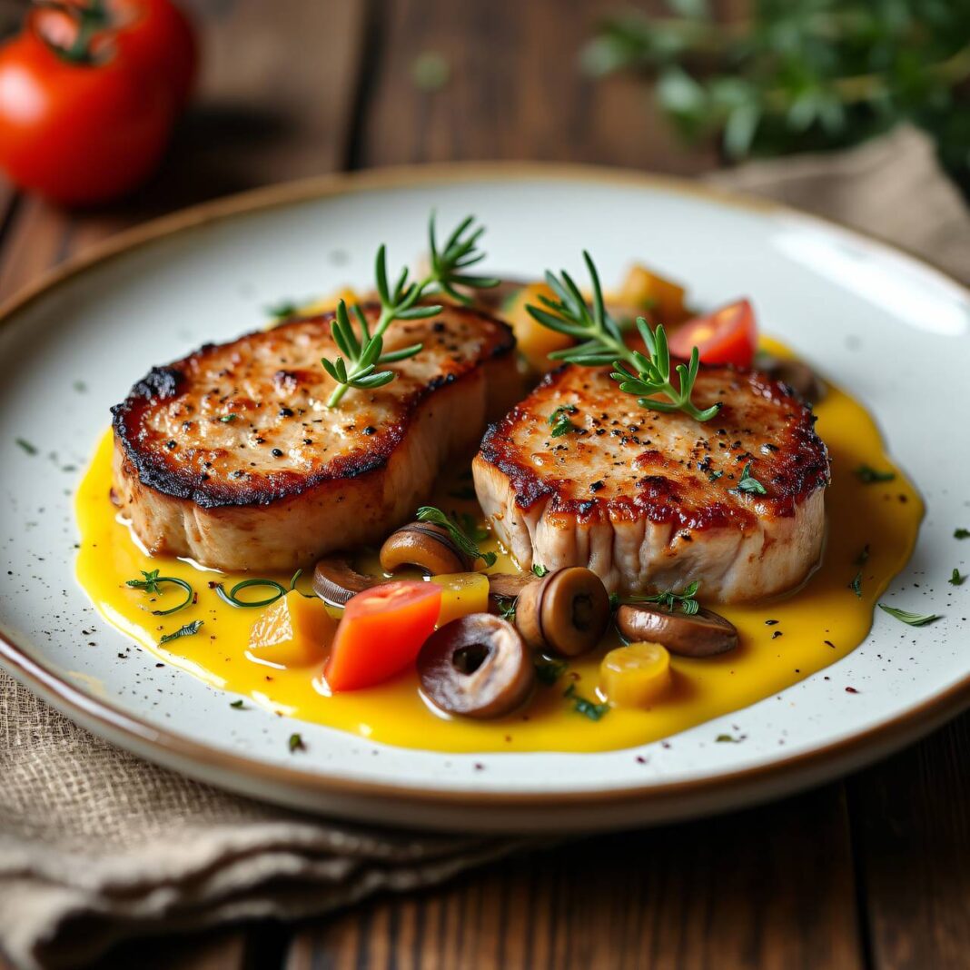 Schweinssteaks mit Safran-Pilzsauce Rezept Schweinssteaks mit Safran-Pilzsauce Rezept