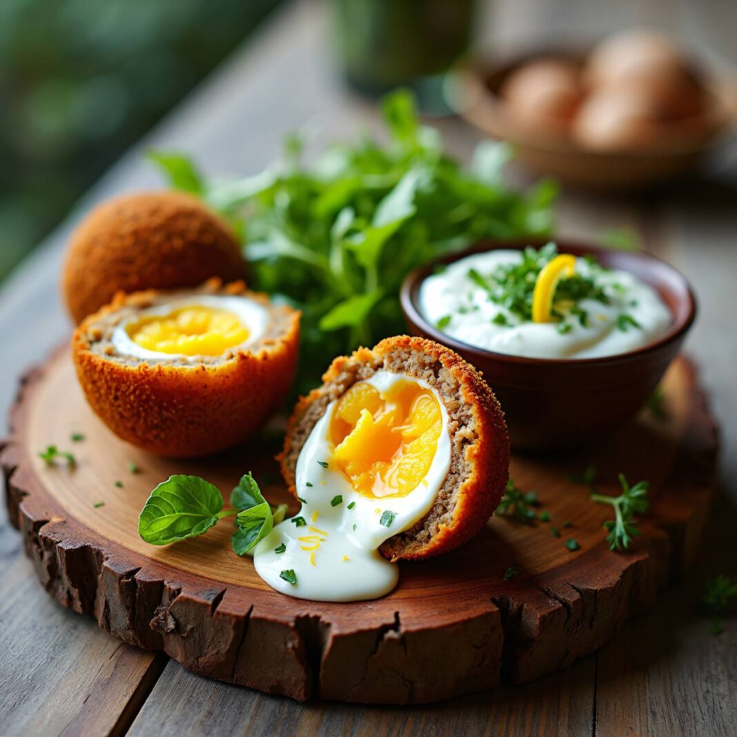 Scotch Eggs mit Kräuterquark Rezept Scotch Eggs mit Kräuterquark Rezept