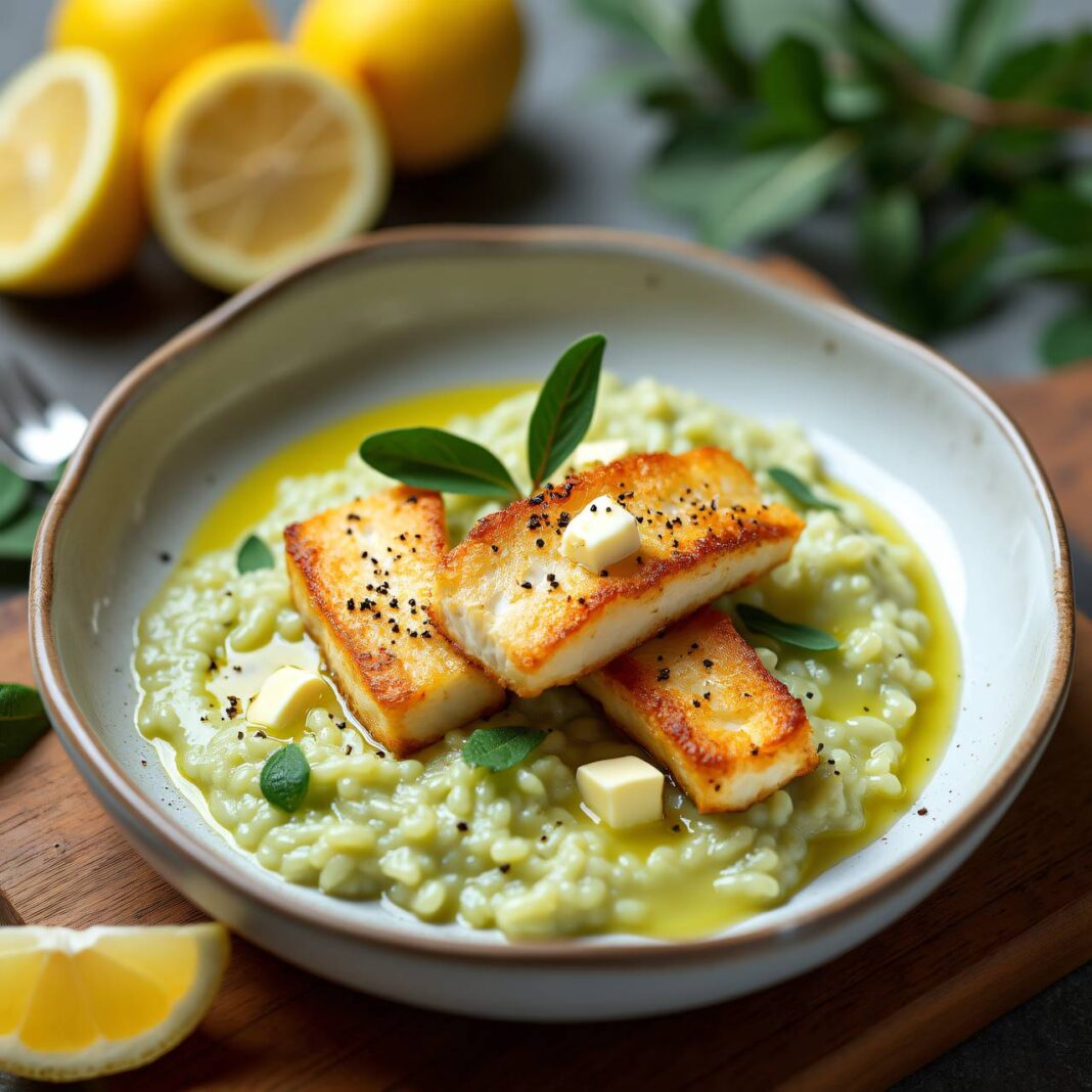 Sellerie-Risotto mit Fisch Rezept Sellerie-Risotto mit Fisch Rezept