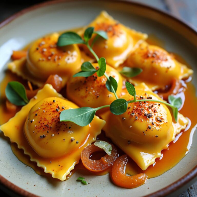 Servietten-Kürbis-Ravioli mit gebratenem Chicorée Rezept