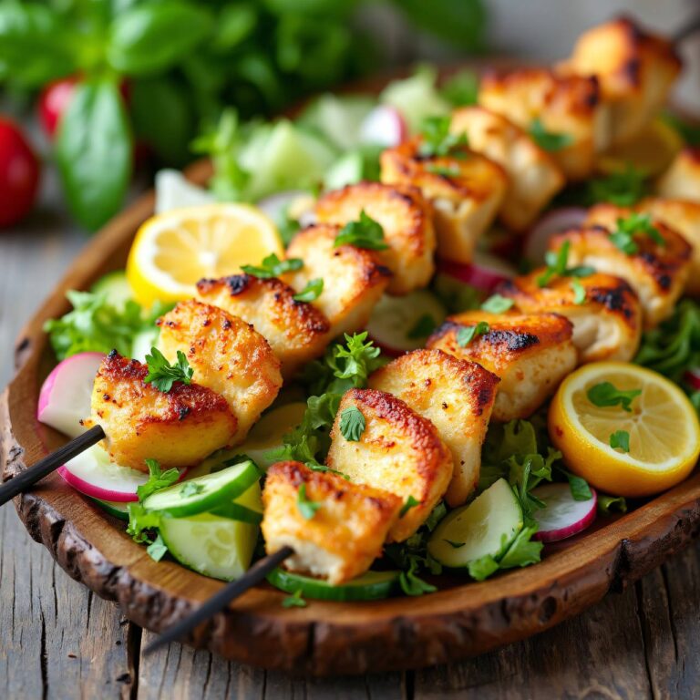 Sommersalat mit Hühnerspießen Rezept