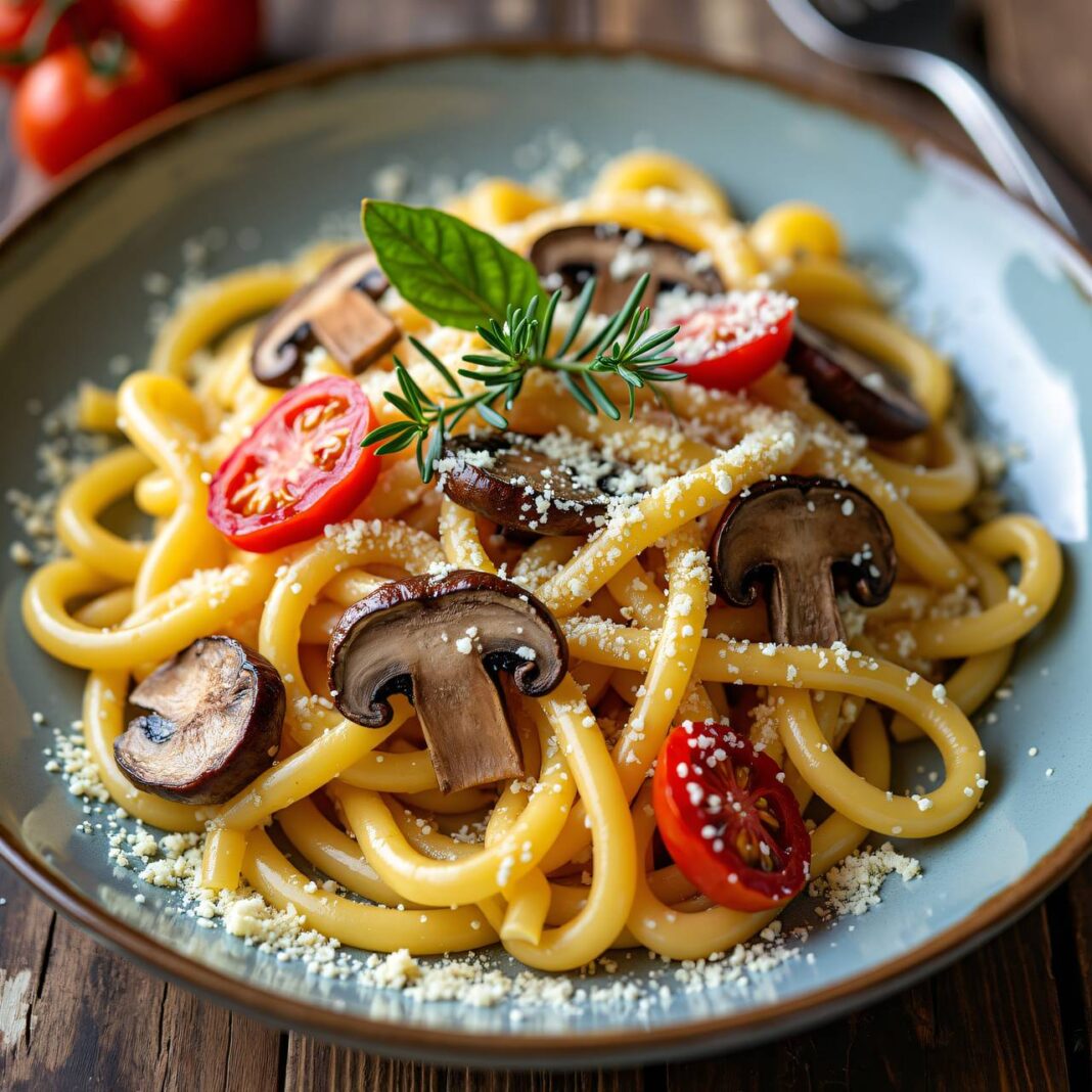 Spätzlipfanne mit Pilzen und Dörrtomaten Rezept Spätzlipfanne mit Pilzen und Dörrtomaten Rezept