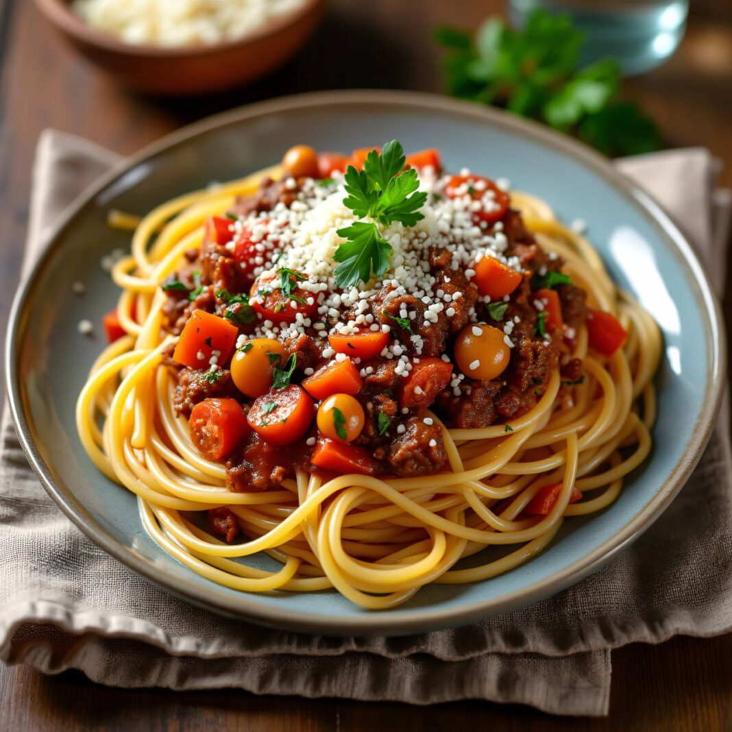 Spaghetti mit Gemüse-Hackfleisch-Sauce Rezept Spaghetti mit Gemüse-Hackfleisch-Sauce Rezept