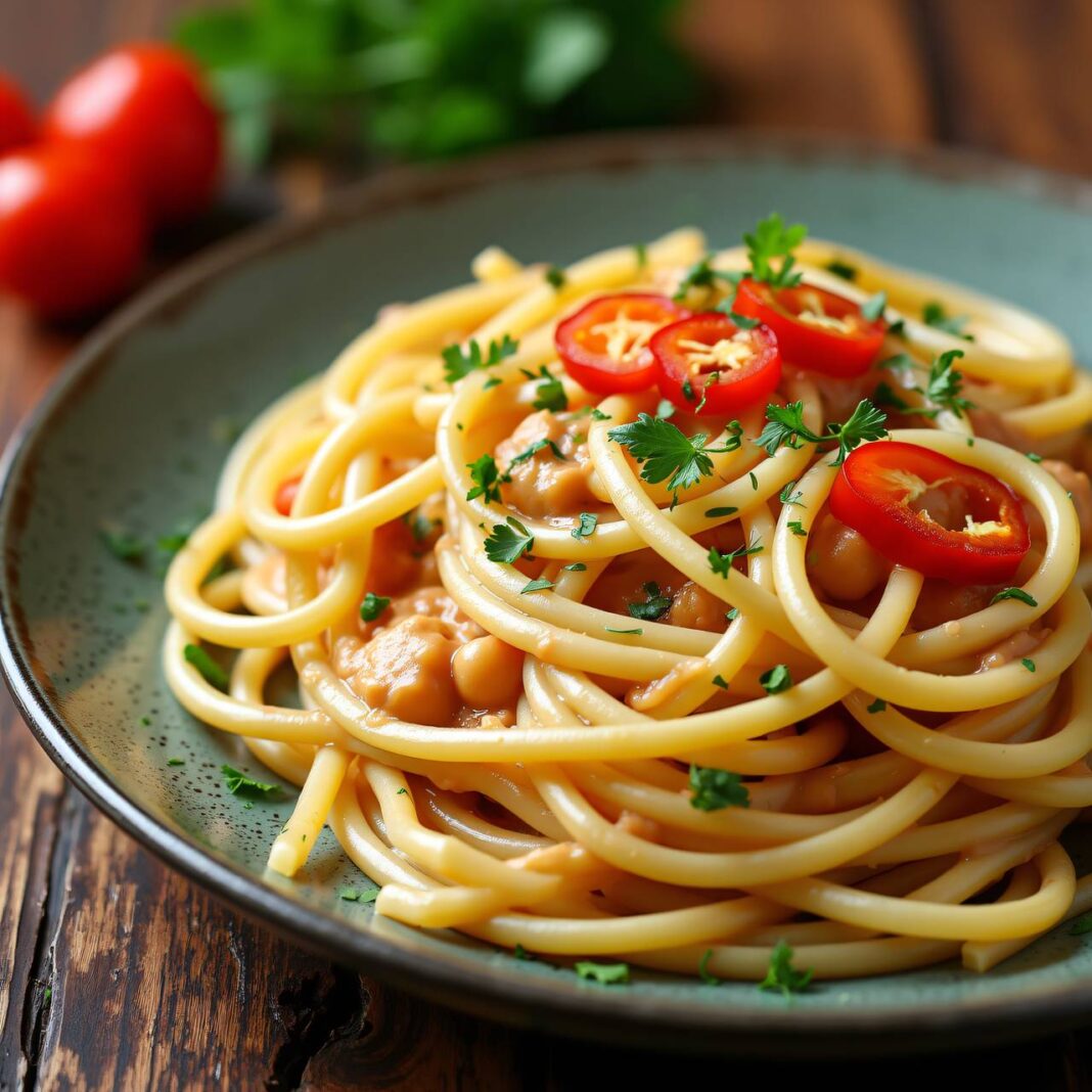 Spaghetti mit Kichererbsensauce Rezept Spaghetti mit Kichererbsensauce Rezept