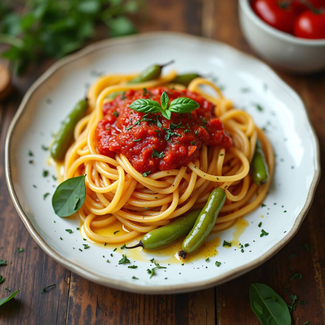 Spaghetti mit Tomatenmark und Kräuteröl Rezept Spaghetti mit Tomatenmark und Kräuteröl Rezept