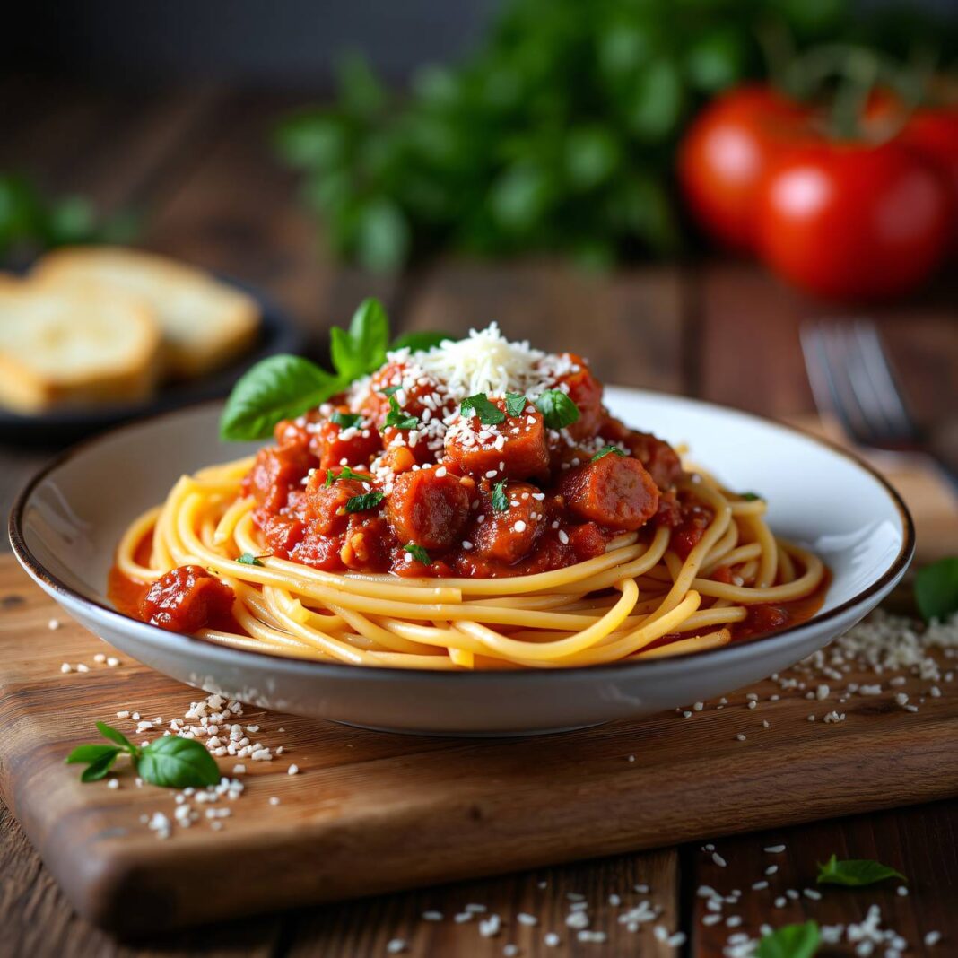 Spaghetti mit Wurst-Sugo Rezept Spaghetti mit Wurst-Sugo Rezept