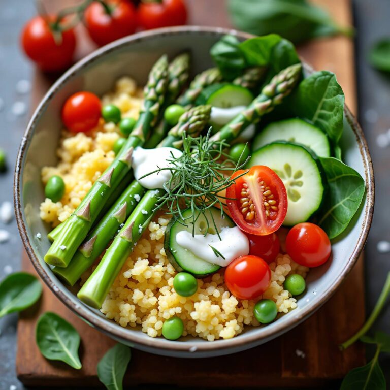 Spargel-Couscous-Bowl mit Joghurtsauce Rezept