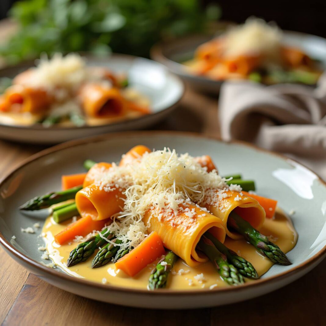 Spargel-Karotten-Cannelloni mit Béchamelsauce Rezept Spargel-Karotten-Cannelloni mit Béchamelsauce Rezept