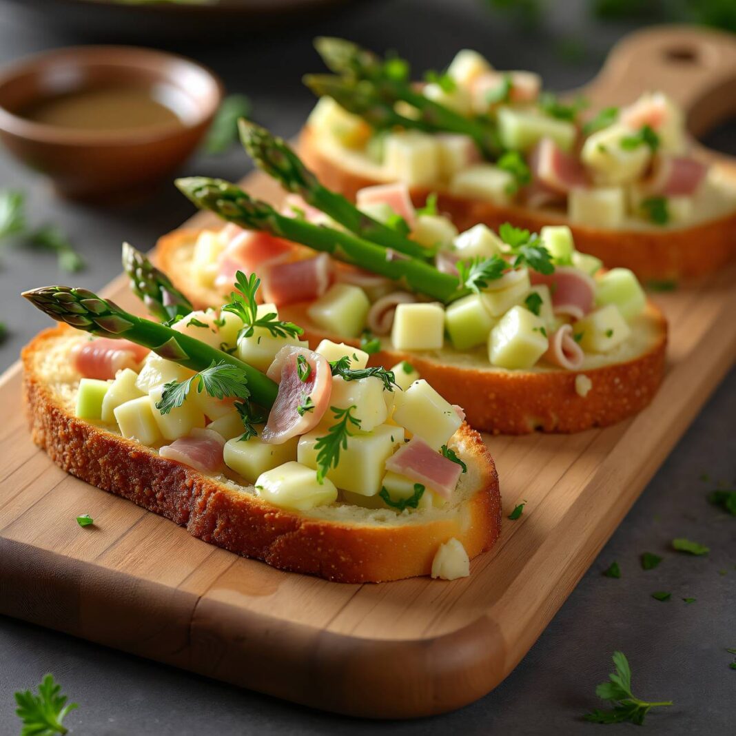 Spargel-Rohschinken-Tatar auf getoastetem Brot Rezept Spargel-Rohschinken-Tatar auf getoastetem Brot Rezept