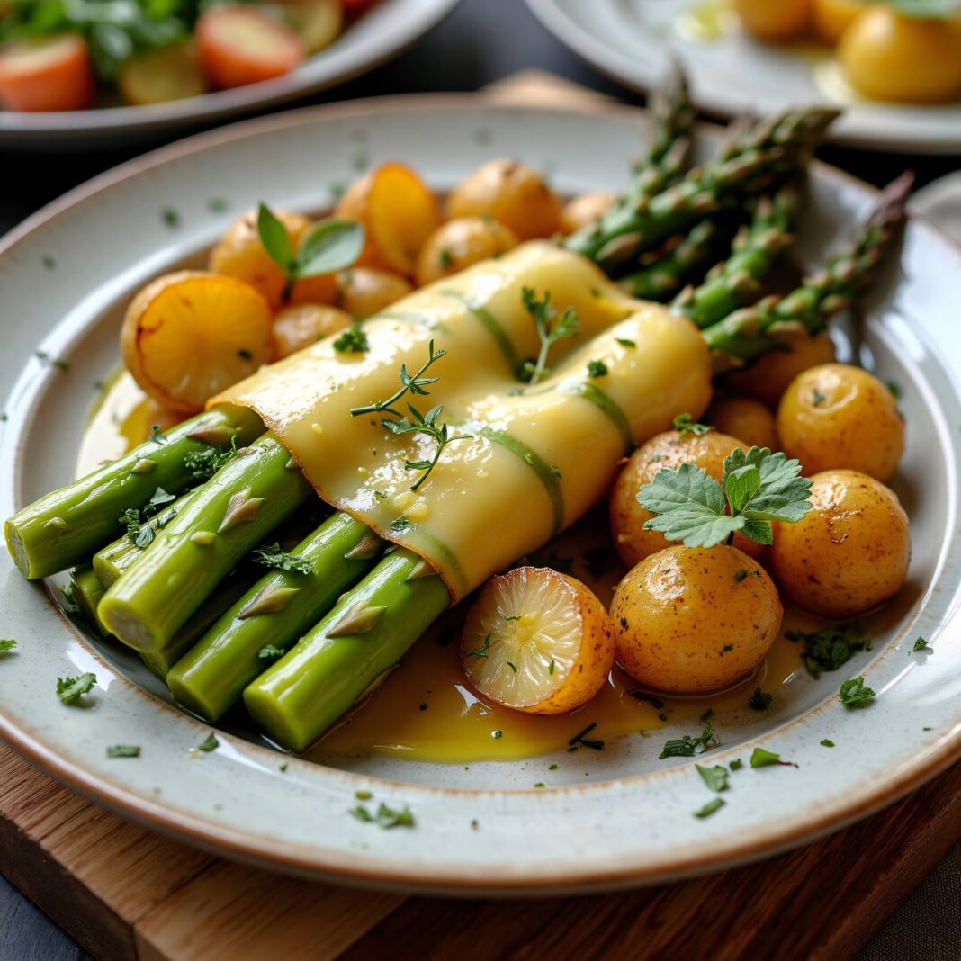 Spargelbündel mit Emmentaler zu Frühkartoffeln Rezept Spargelbündel mit Emmentaler zu Frühkartoffeln Rezept