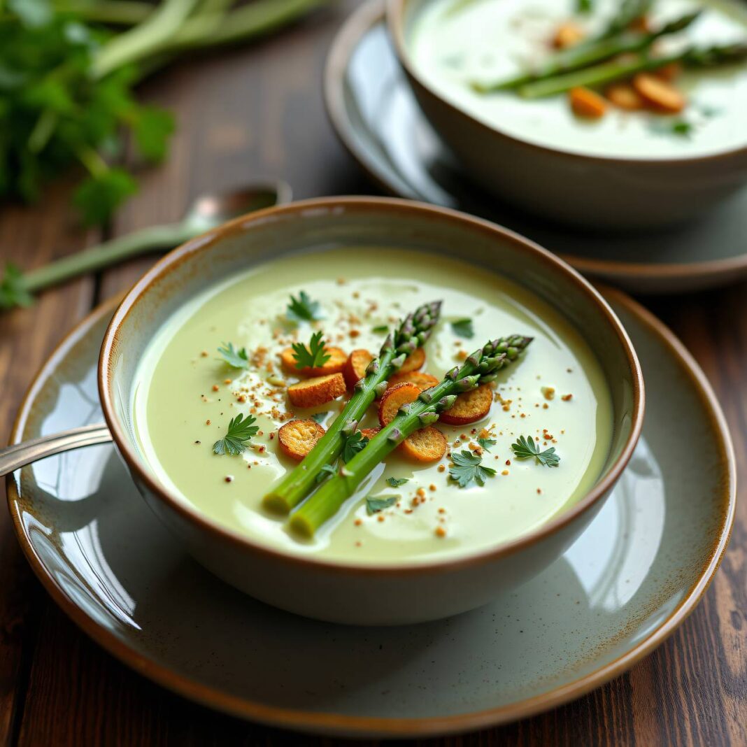 Spargelcrèmesuppe mit Croûtons Rezept Spargelcrèmesuppe mit Croûtons Rezept