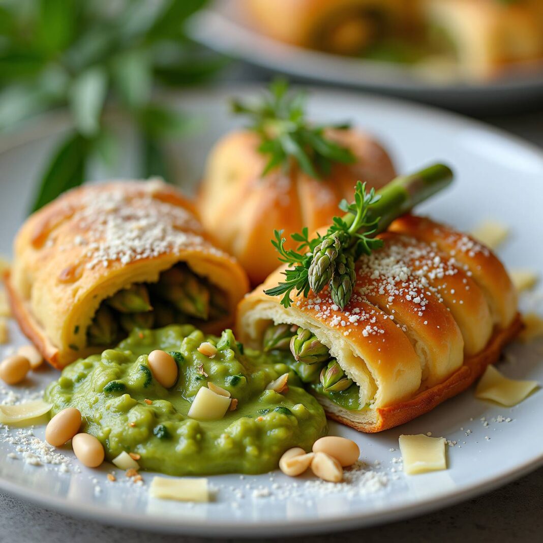 Spargelkrapfen mit Bohnen und Bärlauchpesto Rezept Spargelkrapfen mit Bohnen und Bärlauchpesto Rezept