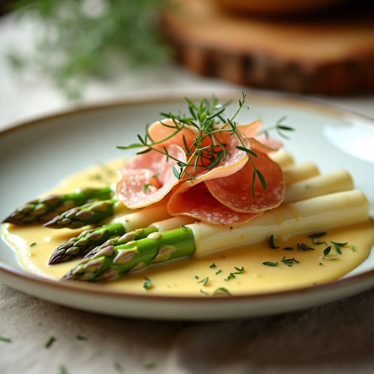 Spargeln mit Estragon-Zabaione und Rohschinken Rezept