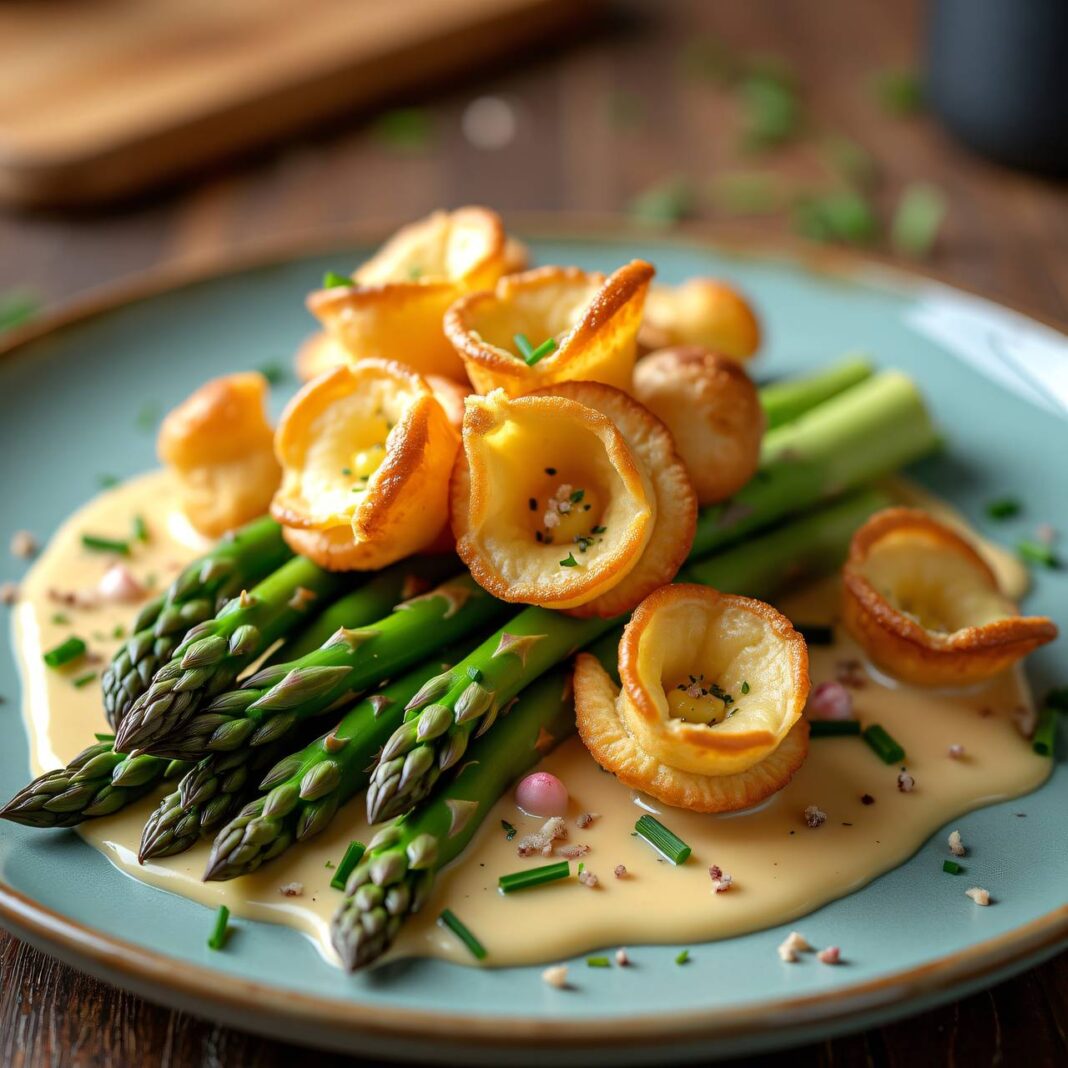 Spargeln mit Morchelsauce und Blätterteigblumen Rezept Spargeln mit Morchelsauce und Blätterteigblumen Rezept