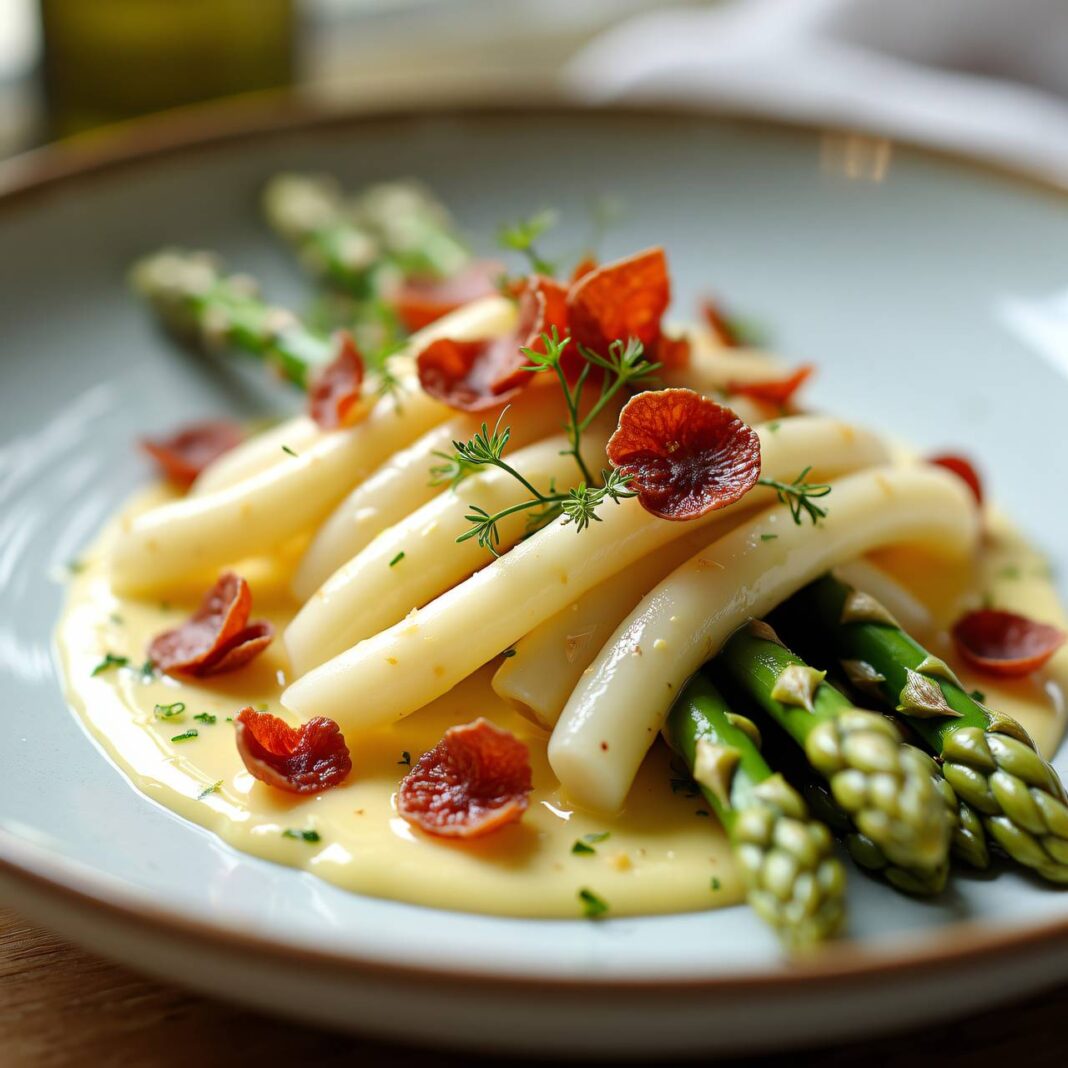 Spargeln mit Weissweinsauce und Trockenfleisch Rezept Spargeln mit Weissweinsauce und Trockenfleisch Rezept