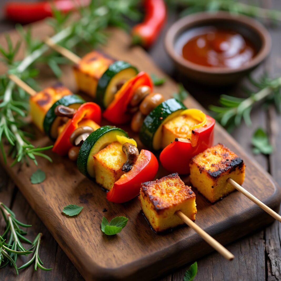 Spieße mit mariniertem Gemüse und Tofu (Low Carb) Rezept Spieße mit mariniertem Gemüse und Tofu (Low Carb) Rezept