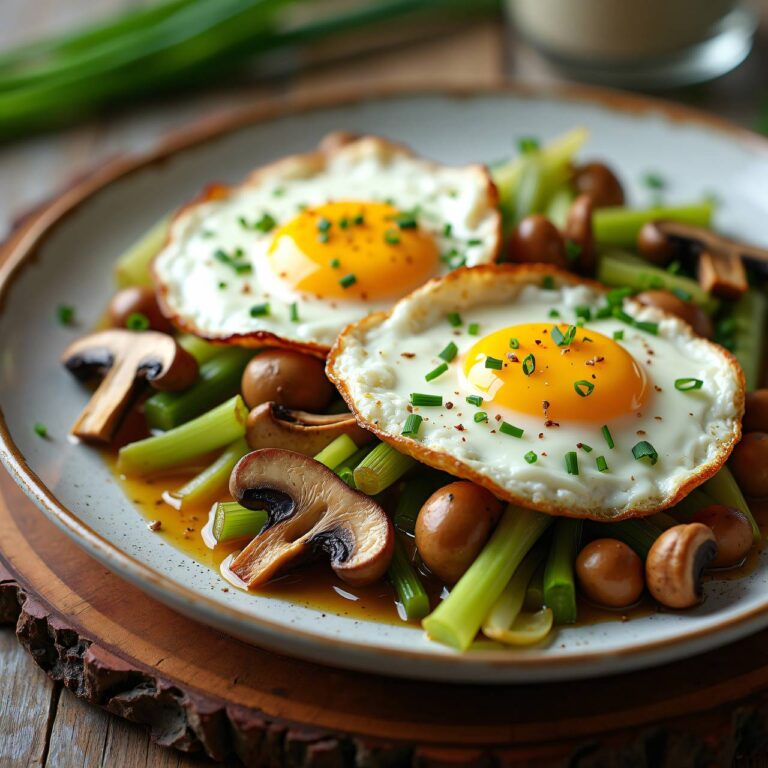 Spiegeleier auf Lauch und Pfifferlingen (Low Carb) Rezept