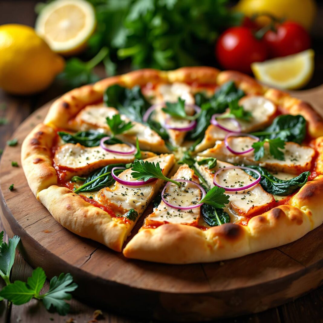 Spinat-Hühner-Pizza Rezept Spinat-Hühner-Pizza Rezept